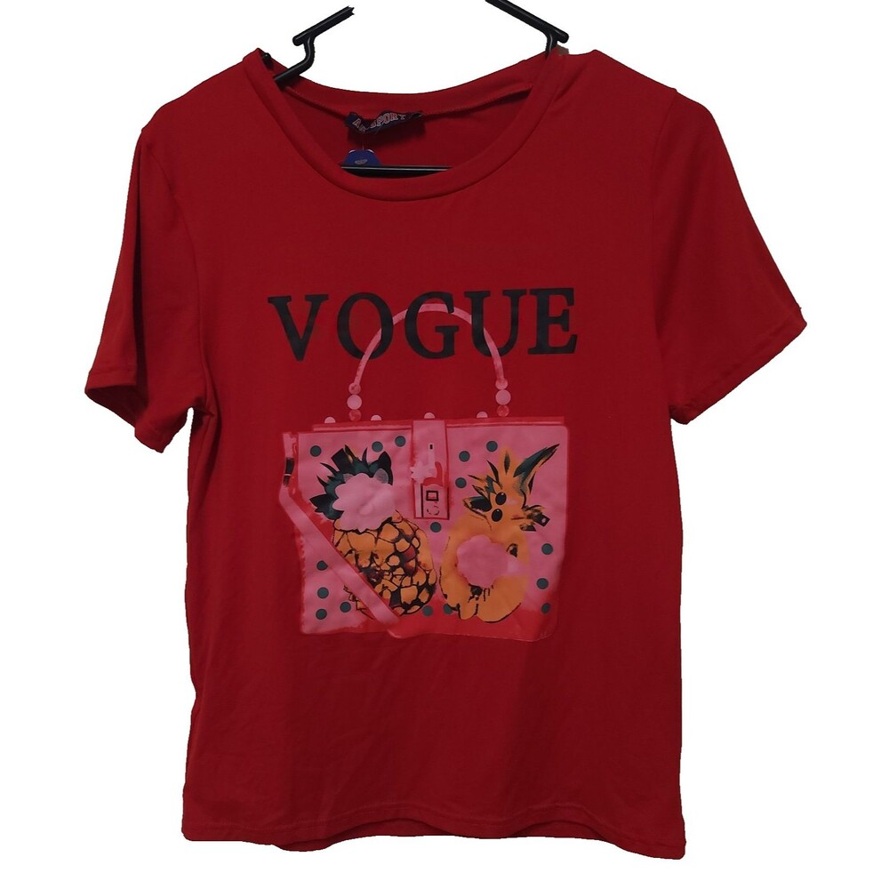 AQ-Sport Women's Red T Shirt Vogue Handbag Purse Print Size L